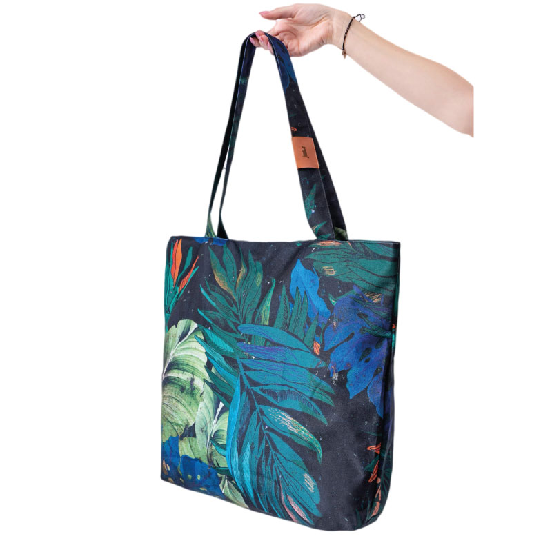 Duża torba płócienna shopper w tropikalne liście