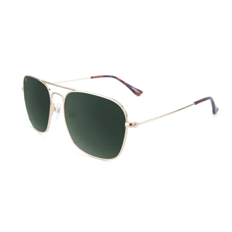 Małe okulary przeciwsłoneczne pilotki zielone soczewki Mount Evans Gold Awiator Green Knockaround