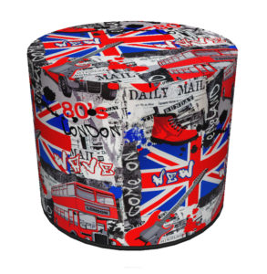 Okrągła pufa dekoracyjna z brytyjską flagą London