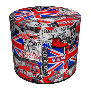 Okrągła pufa dekoracyjna z brytyjską flagą London