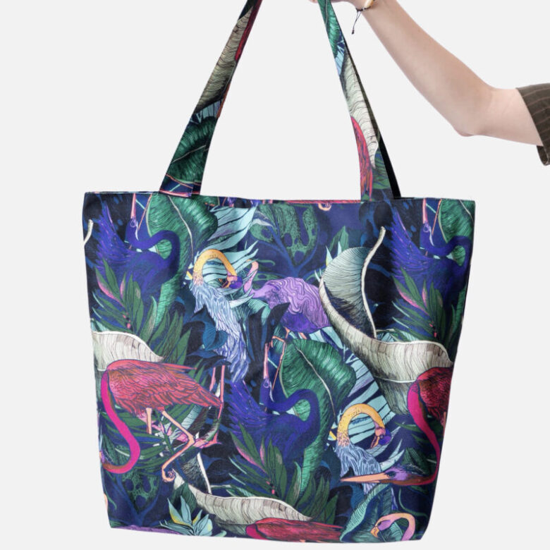 Duża torba płócienna shopper z flamingami