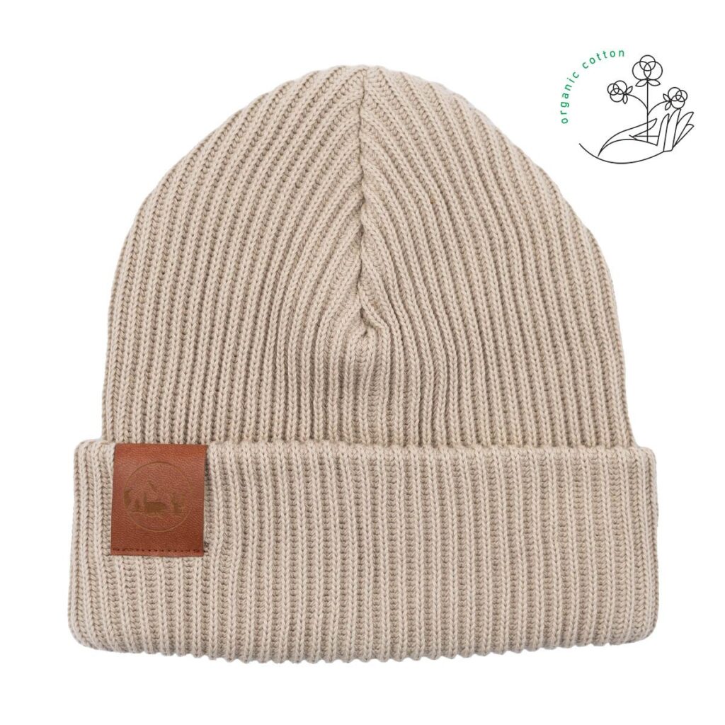 Zimowa bawełniana czapka beżowa Kabak bawełna organiczna