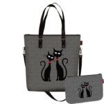 Czarne koty torba shopperka MAXA z kosmetyczką