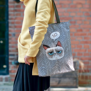 nieprzemakalna damska płócienna torba na ramie zapinana na suwak z kotem