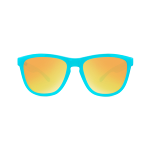 niedrogie kolorowe turkusowe okulary przeciwsłoneczne z polaryzacją premiums z żółtą soczewką lusterka front