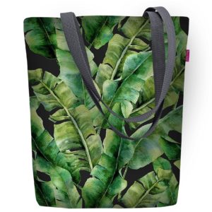 lekka pojemna zamykana na zamek suwak torba torebka damska dla kobiety na ramie nieprzemakalna do pracy na dokumenty na laptopa szoperka shopper bag zielone liście ibiza
