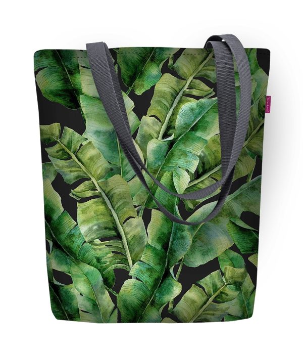 lekka pojemna zamykana na zamek suwak torba torebka damska dla kobiety na ramie nieprzemakalna do pracy na dokumenty na laptopa szoperka shopper bag zielone liście ibiza