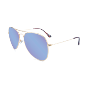 Złote okulary przeciwsłoneczne pilotki z niebieskimi soczewkami