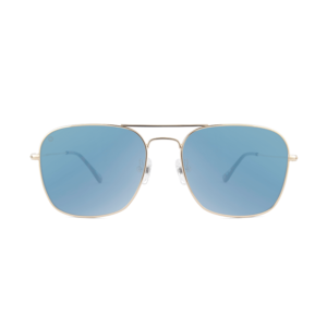 niedrogie okulary przeciwsłoneczne z polaryzacją aviator Mount Evans złote oprawki niebieskie błękitne soczewki lusterka pilotki front