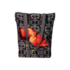 nieprzemakalna torba płócienna damska torebka z materiału na ramię na zakupy na dokumenty w kwiaty maku maki