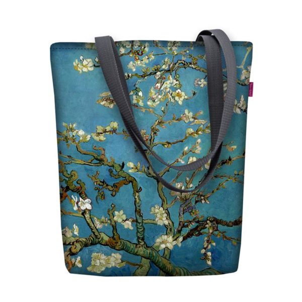 nieprzemakalna torba płócienna damska torebka z materiału na ramię na zakupy na dokumenty w kwiaty drzewo