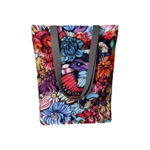 nieprzemakalna torba płócienna damska torebka z materiału na ramię na zakupy na dokumenty w kolorowe kwiaty