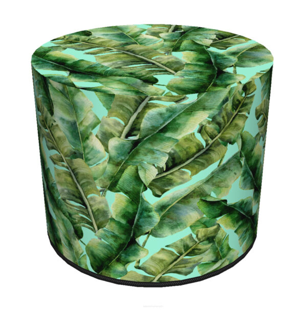 Okrągła pufa dekoracyjna do siedzenia w zielone liście