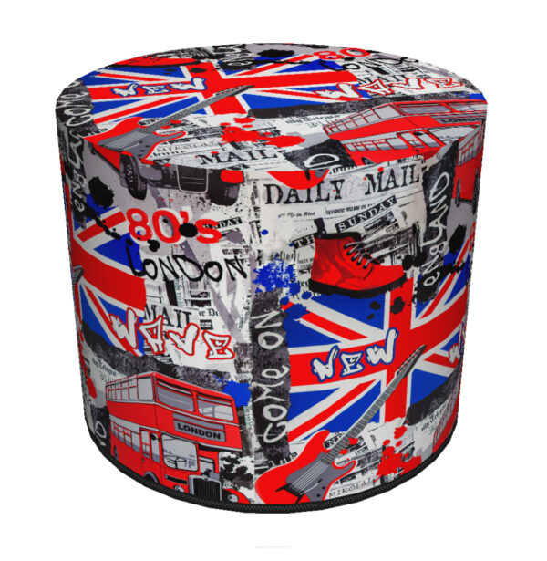 Okrągła pufa dekoracyjna do siedzenia z brytyjską flagą London