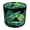 Okrągła pufa dekoracyjna do siedzenia czarna w zielone liście