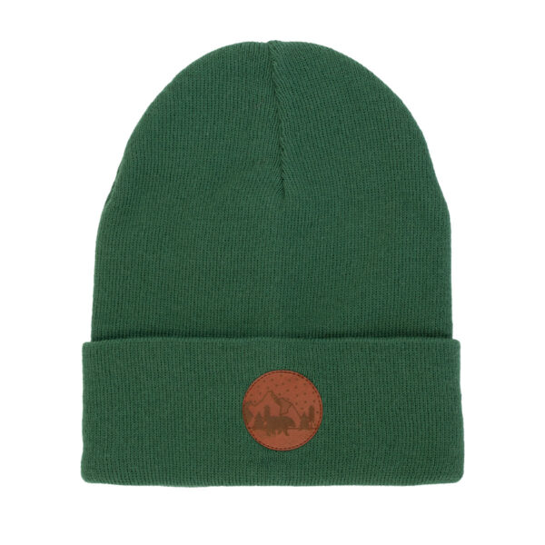 Zielona czapka beanie bawełniana z naszywką